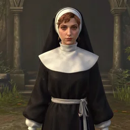 Aerith gainsborough dressed as a nun, in game screenshot, hq