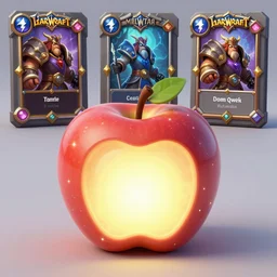 glowing magic apple, 2 d artwork by dom qwek, front full view, trending on polycount, artstation, 2 d chain modeling, hd, vray, 8 k, sharp high quality artwork in style of greg rutkowski, concept art, blizzard warcraft artwork, hearthstone card artwork