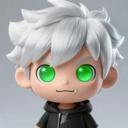 cartoon danny phantom white hair glowing green eyes cute fangs pointy teeth closed mouth detailed photorealistic fanart trending on tumblr 8K award winning, Ross Tran,
