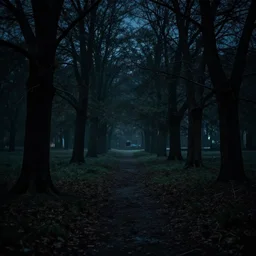 eerie park at night, creepy, unsettling