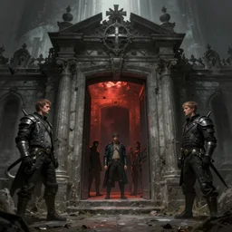 entrance of apocalypse, by greg rutkowski, by anton fadeev, by rhads, by midge sinnaeve, 4 k