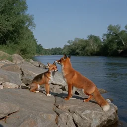 sunningrocks by the river's shore, still frame from the fox and the hound ( 1 9 8 1 )