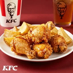 KFC chicken on a plate, side of potatoes, food photography, award winning, Michelin restaurant