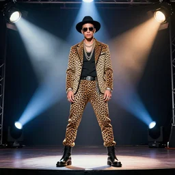 “ hipster leopard on stage with studio lighting ”