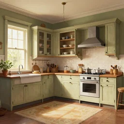 a beatiful kitchen in an old victorian house, extremely detailed, sharp focus, wide view, full body shot, smooth, digital illustration, by, james jean, by rossdraws, frank franzzeta, sakimichan, mcbess, aphonse mucha