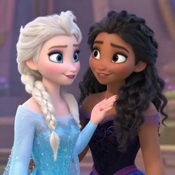 elsa gets a girlfriend with dark curly hair and brown skin, elsa's romance, frozen, beautiful, lgbt rights, disney, cgi
