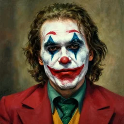 a portrait painting of Stalin with Joker Makup