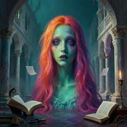 mysterious paranoia, madenning knowlege, forbidden information, strange weirdness, in the style of surrealism, digital art modern barlowe, artstation, rainbow 3 d colors, venetian victorian amosphere