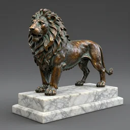 a statue of a lion on a marble base, a bronze sculpture by Paul Howard Manship, featured on zbrush central, new sculpture, made of wrought iron, marble sculpture, grotesque
