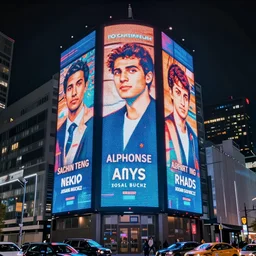 image of a glowing cyberpunk led billboard in future tokyo at night, by sachin teng and pascal blanche and alphonse mucha and nekro and josan gonzalez and rhads and ruan jia. in style of digital art. colorful comic, film noirs, symmetry, brush stroke, vibrating colors, hyper detailed. octane render. trending on artstation