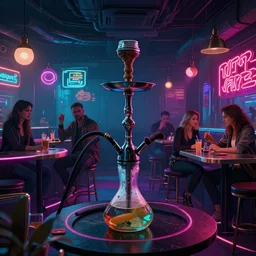 concept art of cyberpunk hookah bar environment : 8 k, hdr, studio, matte painting, environment, digital illustration, artstation, by marcin stepien, by mihai muscan, by marta leydy, by charlotte hughes, by zuzanna dabrowa, neon, highly detailed