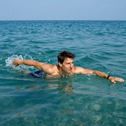 Tom Cruise swimming in the sea by Van Gogh
