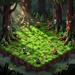evil forest halloween themed isometric game level, stylized, toon, detailed grass, arnold maya render, artstation