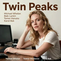 Twin Peaks poster artwork by Michael Whelan, Bob Larkin and Tomer Hanuka, Karol Bak of portrait of radio host Tilda Swinton!!!!!!!!!! lounging in her radio sound booth, alone, late at night, from scene from Twin Peaks, simple illustration, domestic, nostalgic, from scene from Twin Peaks, clean, cover of New Yorker magazine