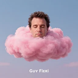 8 0 s new age album cover depicting a fluffy pink cloud in the shape of guy fieri, very peaceful mood