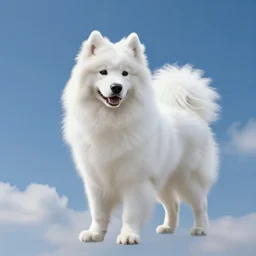 A photo of a Samoyed dog formed from clouds on the sky, 4K