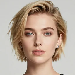 a realistic portrait of a beautiful woman with short messy blond hair, look like model, wearing diamond earrings and necklace and rings, swimming in the pool, skinny, sunset, los angeles landscape on background, 1 9 7 0 film photography