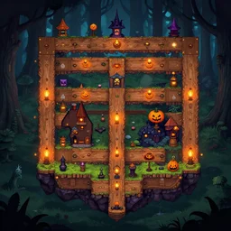 evil forest halloween themed isometric game level, with detailed wood, lanterns, disney, haunted mansion, toon shader, arnold maya render, artstation by miha rinne