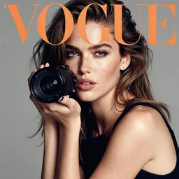 a beautiful professional photograph for the cover of vogue magazine of a beautiful lightly freckled and unusually attractive female fashion model looking at the camera in a flirtatious way, zeiss 5 0 mm f 1. 8 lens