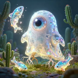 smurf ghost creature animal sushi cristal very big eye roots cactus elemental flush of force nature micro world fluo fishscale, behance hd by jesper ejsing, by rhads, makoto shinkai and lois van baarle, ilya kuvshinov, rossdraws radiating a glowing aura global illumination ray tracing hdr