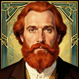 an illustration of a portrait of a respectable dignified 3 0 ish pentecostal preacher with kind eyes and red beard and hair in the style of art - deco artwork art by kyle ferrin and loish!, digital art, highly detailed, intricate, sharp focus, trending on artstation hq, deviantart, 4 k uhd image