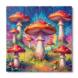 colorful 3 d autostereogram illusion puzzle with psychedelic mushrooms dancing among a tie dye desert of peyote