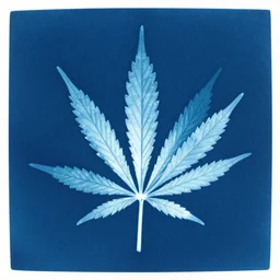cyanotype print of cannabis leaves