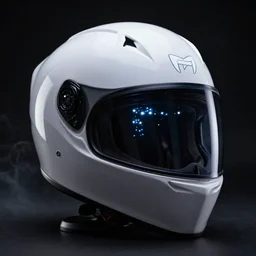 dental logo, leds visor helmet, profile pose, bust shot, high detail, studio, black background, smoke, sharp, cyberpunk, 8 5 mm sigma art lens