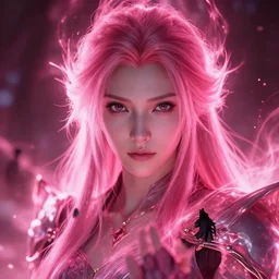 a fancy close up portrait of a beautiful light mage covered in deep pink aura by Greg Rutkowski, Sung Choi, Mitchell Mohrhauser, Maciej Kuciara, Johnson Ting, Maxim Verehin, Peter Konig, final fantasy , mythical, 8k photorealistic, cinematic lighting, HD, high details, atmospheric,