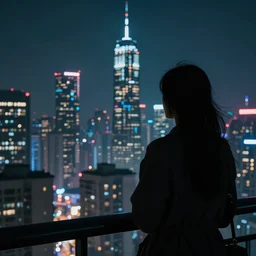 siluette looking at a cyberpunk city skyline at night, trending on artstation, photorealistic concept art, cinematic, unreal engine, Digital Art