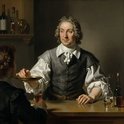sketch portrait of a bartender serving customers in a bar, 1 7 th century in paris by peter paul rubens