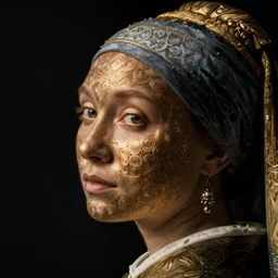 a woman's face in profile, made of guilloche, in the style of the dutch masters and gregory crewdson, dark and moody