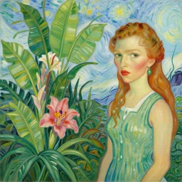 a painting of tropical plants and flowers by lisa frank and van gogh, airbrush art, digital painting