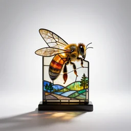 stained glass honeybee, professional studio photo, full body, isolated on a pure white background, centered, entire subject in frame, sharp focus, soft studio lighting