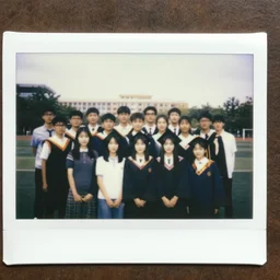 a 1 9 9 0 s polaroid of a group of teenagers at their high school graduation