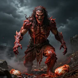 an ominous terrifying being made of kimchi and hatred