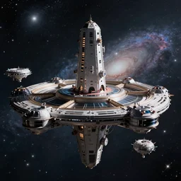 outside a giant space colony, far shot, galaxy, stars, movie still