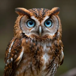 a small brown elf owl with blue eyes, artstation, by Anna Podedworna