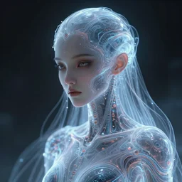 alien cyborg holographic, translucent princess, detailed portrait, intricate complexity, by greg rutkowski, artgerm, ross tran, conrad roset, takato yomamoto, ilya kuvshinov. 4 k, beautiful, cinematic dramatic atmosphere