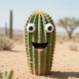 a cactus with eyes and a mouth in the desert award winning photo