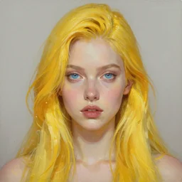 A head-on detailed oil portrait of a beautiful  woman with pale blue eyes and long yellow hair by greg rutkowski and artgerm, trending on artstation