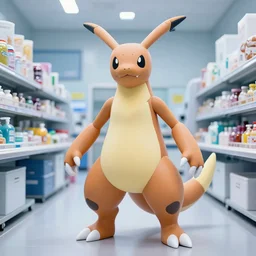of human Mewtwo cosplay in pokemon lab in photo