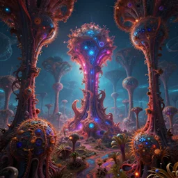 fractal alien forest, mandelbulb, vibrant, sci - fi concept art, in the style of no man's sky