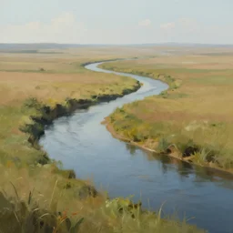 digital art painting of a river running through the plains, very mediocre, not detailed at all. - n 9