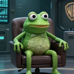 pepe frog as morpheus sitting in chair, film still the matrix, simulation scene, high quality, hd, 4 k, warner, hbo, cinema frame, screenshot