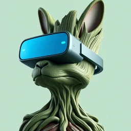 rabbit groot blue vr glasses headset by artstation, + + green + +, deviantart, artfol, artbox, cgsociety, gfxartist, artful, zatista, artpal, instagram, blendernation, frank stella, beeple, giger, kopera, zawadzki, abstract, surrealism, hyperrealism, futurism 4 k, octane