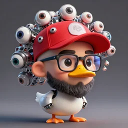 a beautiful fractal mandelbulb young cute shaved ducktail bearded middle eastern man with wayfarer glasses and red baseball cap with multiple eyes by alex gray, android jones, karol bak, ayami kojima, artgerm, concept art, sharp angles, robot, 3 d, octane render, 8 k, unreal engine
