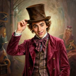 portrait of Willy Wonka in Wonderland, realistic painting, classical painting, high definition, digital art, matte painting, very detailed, realistic