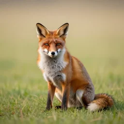 a fox sitting in a field at sunrise