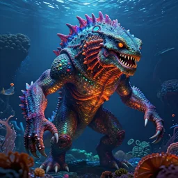 photorealistic aquatic monster in the style of michael whelan and gustave dore. hyperdetailed photorealism, 1 0 8 megapixels, amazing depth, glowing rich colors, powerful imagery, psychedelic overtones, 3 d finalrender, 3 d shading, cinematic lighting, artstation concept art